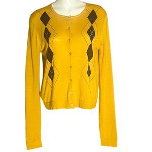 MNG by Mango Argil Mustard Long Sleeve  Shell Button Preppy Old Money Sweater